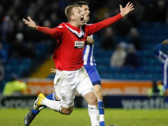 Jordan Rhodes celebrates one of four goals against Sheffield Wednesday at Hillsborough five years ago