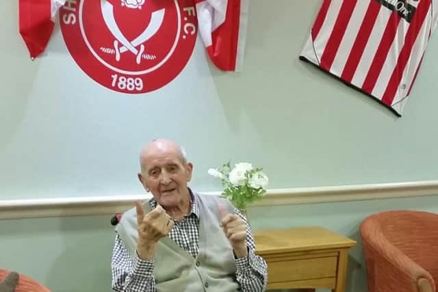 Frank on his 101st birthday at Park View Care Home in Shiregreen
