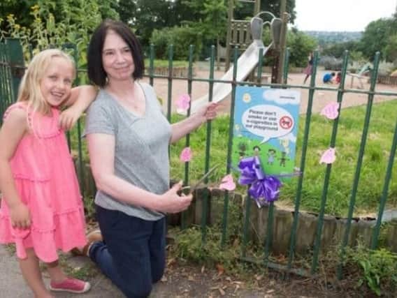 Olivia Hepworth with councillor Mary Lea at the launch of the smoking ban in playgrounds at High Hazels Park in Darnall.