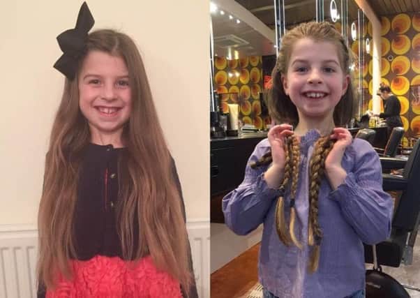 Erin Shelby Barber Knight, aged 6, of Dore, Sheffield, has had her hair cut for the Little Princess Trust. She is pictured before and after.