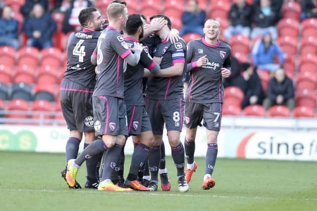 Doncaster Rovers v Morecambe
Sky Bet League Two
Morecambe's Peter Murphy celebrates after scoring the first goalp