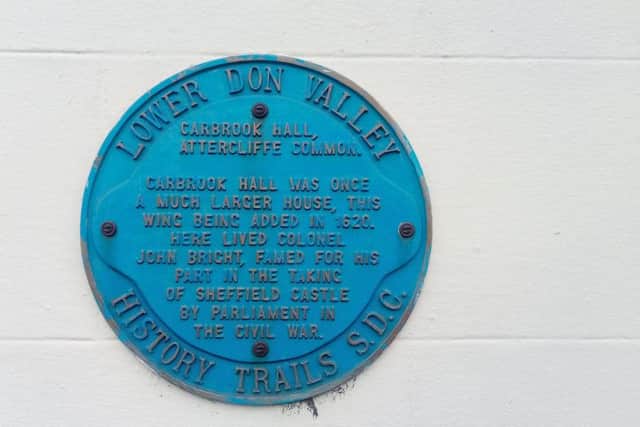 A plaque on the wall of the Carbrook Hall pub