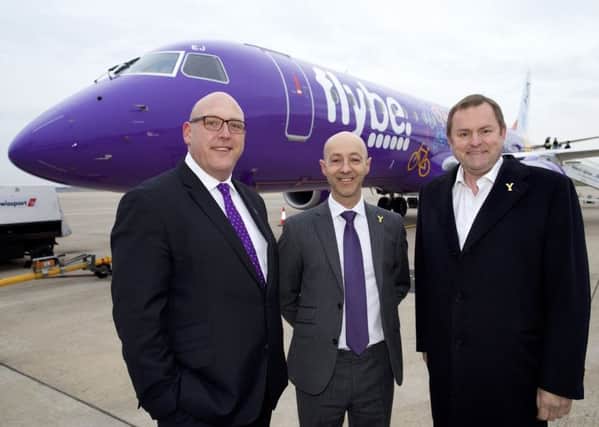 Vincent Hodder, Flybe chief revenue officer,  Doncaster Airport chief executive  Steve Gill and Sir Gary Verity of Welcome to Yorkshire