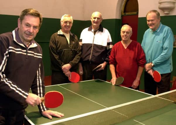 tableff, The Vulcan Table Tennis Club is celebrating its 50th Anniversary,pictured is founder member 73 years old Dennis Green(left) with other members at their HQ in the Old Church hall,Attercliffe Road