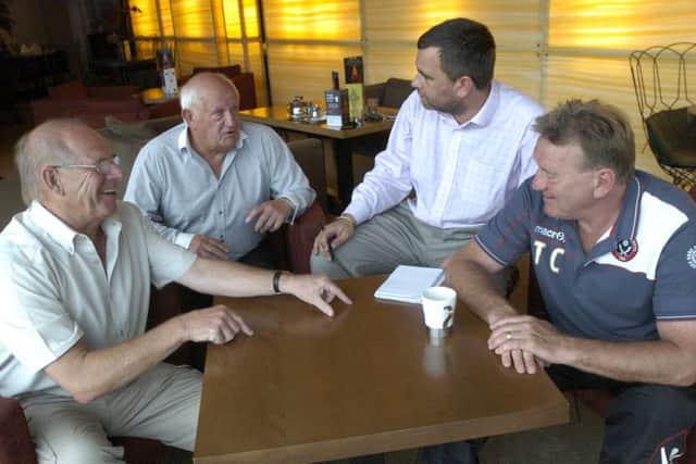 Len Badger (second left) with Ted Hemsley (left) and Tony Currie (right)