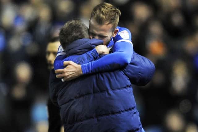 Jordan Rhodes embraces his dad Andy after scoring on his home debut