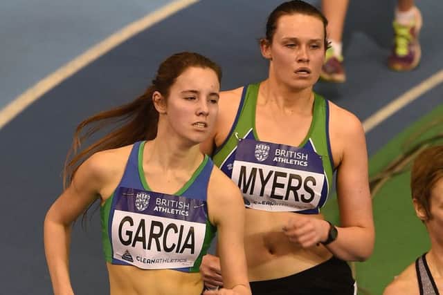 Sheffield's Natalie Myers and Ana Garcia in the Women's 3000m walk