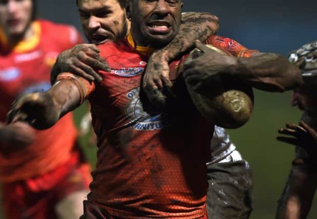 Sheffield Eagles' Menzie Yere in action against Toulouse at Wakefield Trinity.