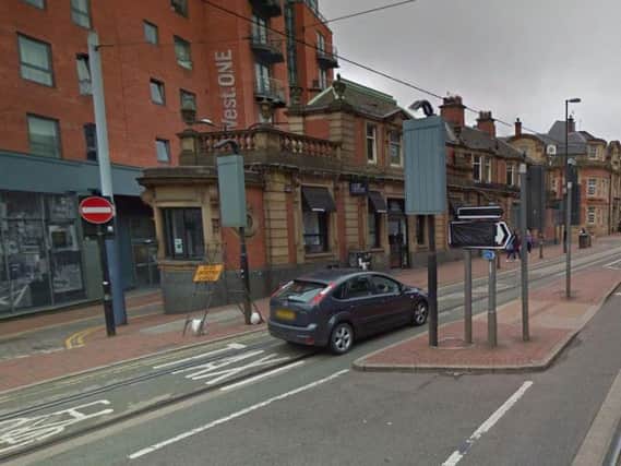 The tram gate at the junction of Glossop Road and Regent Street (Google)