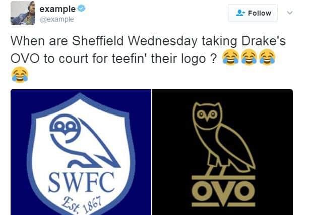 Example's tweet comparing the Owls badge with the OVO logo.