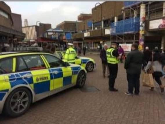 Police officers were out in force in Barnsley yesterday