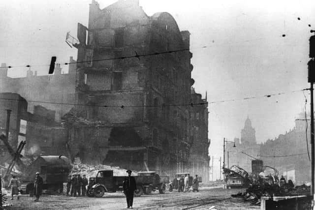 Peter Tuffrey collection -  Sheffield High Street Marples Hotel  remains left 1940