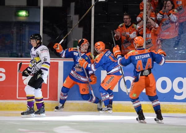 Sheffield Steelers score past Manchester Storm, earlier this season. Pic: Dean Woolley