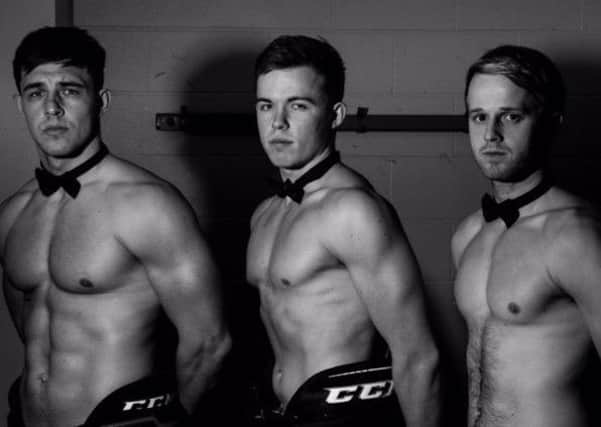 Sheffield Steeldogs ice hockey players in rehearsals for their Full Monty striptease