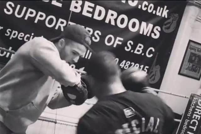 Jake Winfindale on the pads with Kell Brook