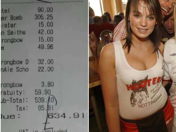The 634 bill at Hooters, the Nottingham pub which employs attractive young women in low cut tops as waitresses.