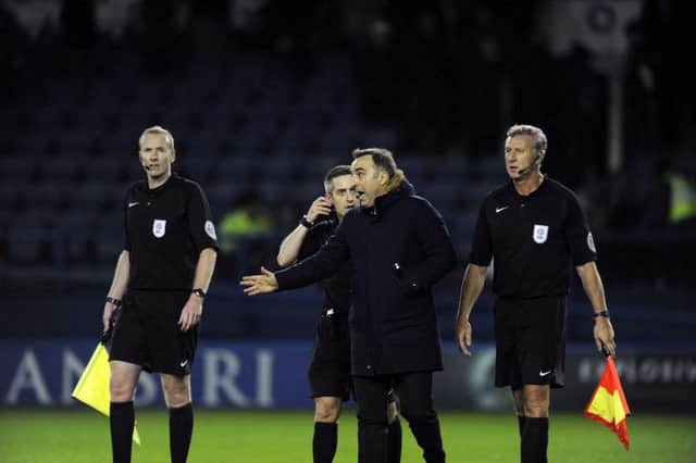 Owls Carlos Carvalhal not happy with the officals at full time...Pic Steve Ellis