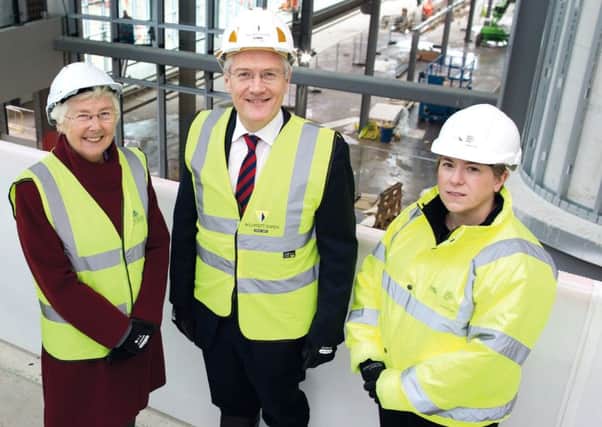 From left, Doncaster mayor Ros Jones, transport minister Andrew Jones, and National College for High Speed Rail chief executive Clair Mowbray at the college on Friday