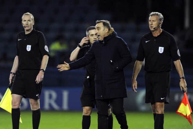 Owls Carlos Carvalhal not happy with the officals at full time...Pic Steve Ellis