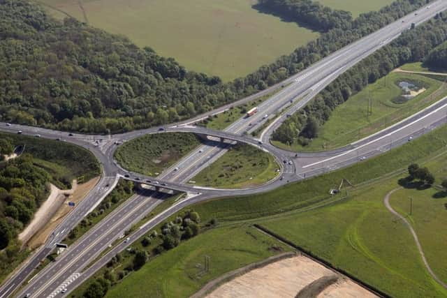 aerial view of the new Junction 3 of the M18 motorway south of Doncaster linking to Robin Hood Airport