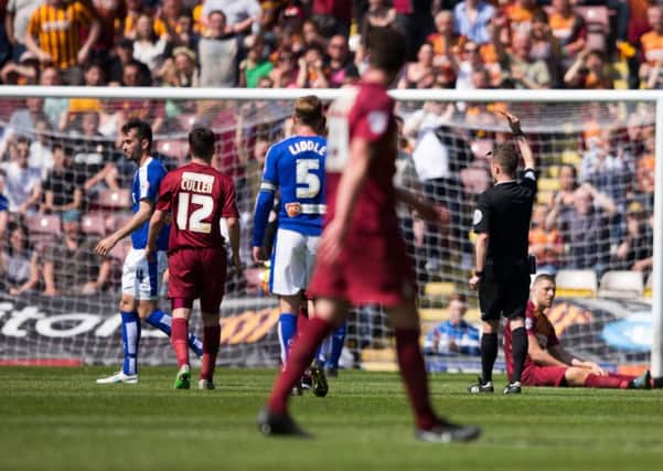 Bradford City vs Chesterfield - Sam Hird is shown a red card - Pic By James Williamson