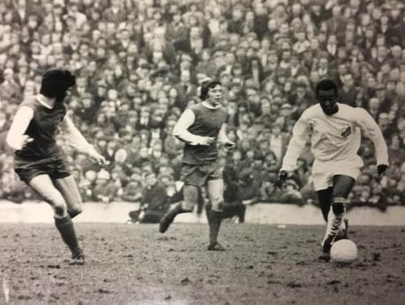 Pele runs at the Sheffield Wednesday defence as Santos take on the Owls at Hillsborough on February 23, 1972