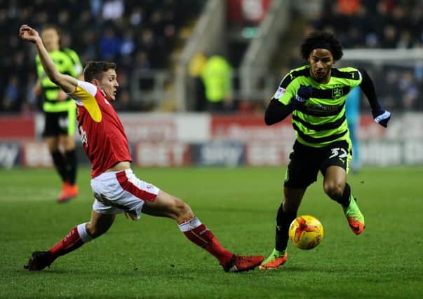 Izzy Brown plays against Rotherham for Huddersfield on February 14
