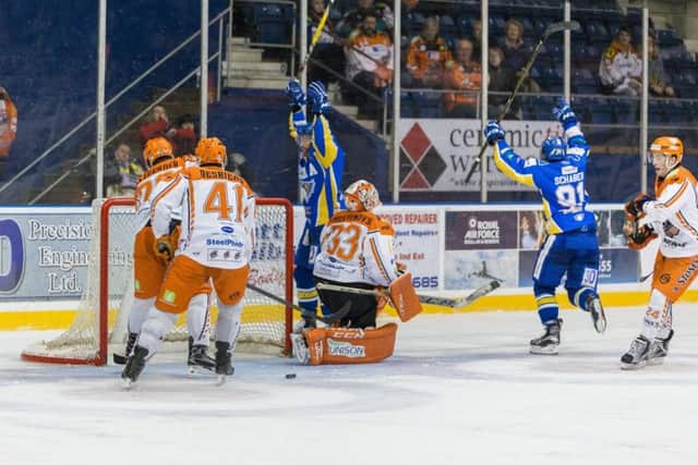 Fife Flyers score against Sheffield Steelers on Sunday. Pic by Martin Watterston