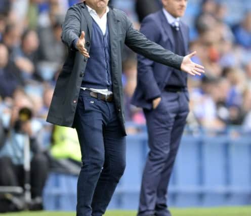 Carlos Carvalhal and Garry Monk.
Sheffield Wednesday v Leeds United. Skybet Championship.  Hillsborough. 20 August 2016.  Picture Bruce Rollinson