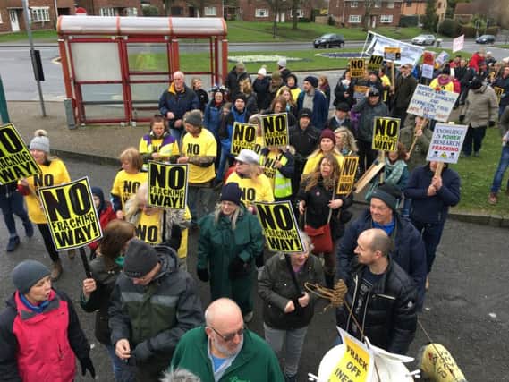 Anti-fracking protestors making their voices heard on the streets of Eckington.