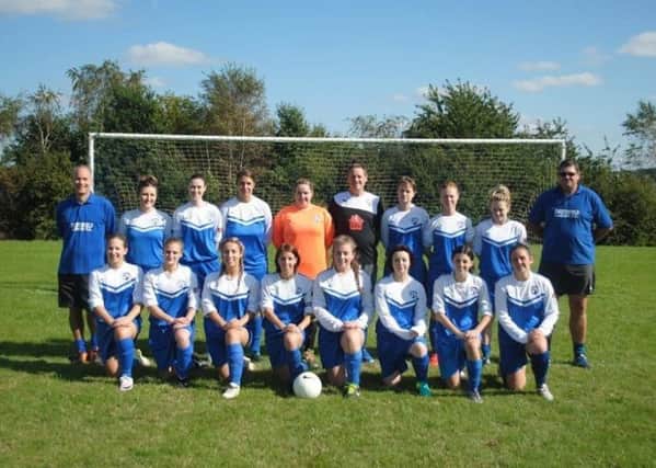 Chesterfield Ladies FC: Back, from left - S. Newbold (assistant manager), M. Macefield, R. Paulucci, L. Glossop, N. Watson, S. Barber (manager),  L. Divens, L. Harris, G. Camfield, D. Barber (coach). Bottom, from left - G. Ball, H. Beresford, G. Newbold, S. Stokes (captain), L. Everley, E. Rowley, A. Hearnshaw, M. Weston