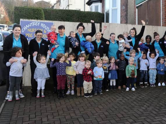 Staff and children celebrate at Chantrey House Nursery