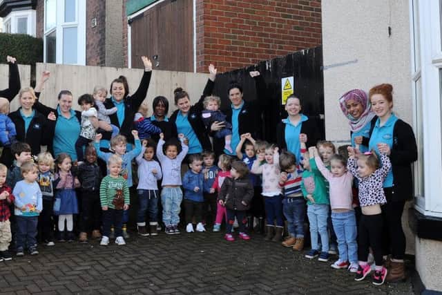 Staff and children celebrate at Chantrey House Nursery