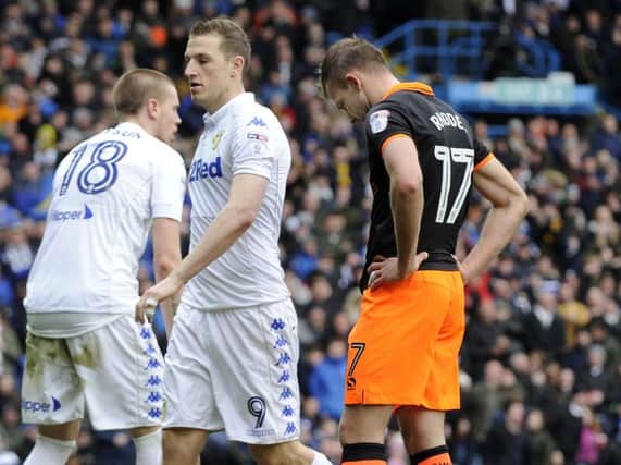Jordan Rhodes looks distraught after missing a penalty against Leeds United