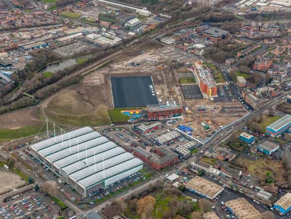 The EIS, UTC Sheffield Olympic Legacy Park, Oasis Academy Don Valley and former Adelphi theatre can be seen.