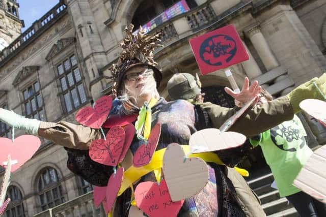 Protesters from Dore in Sheffield campaign outside Sheffield Town Hall to stop the Vernon Oak being felled under the councils current tree felling scheme - picture by Dean Atkins