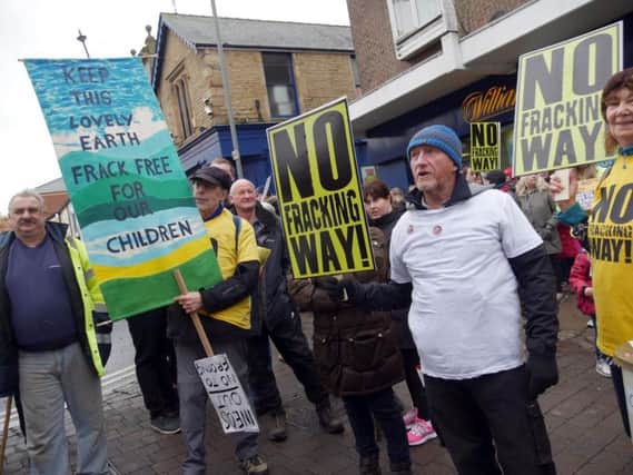 Anti-fracking protesters on a march between Mosborough and Eckington