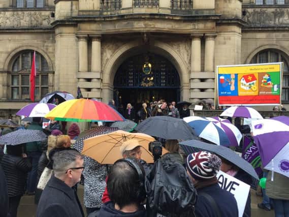 Protesters outside Sheffield Town Hall