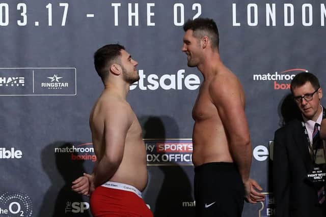 Dave Allen (left) and David Howe (right) during the weigh-in at The O2, London.