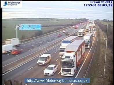 Traffic on the M1 southbound at Chesterfield. Photo: Highways England/www.motorwaycameras.co.uk