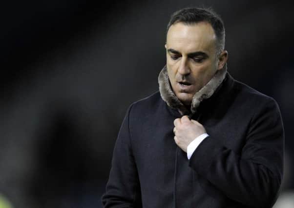 Frustrated look from Carlos Carvalhal at the final whistle against Burton....Pic Steve Ellis