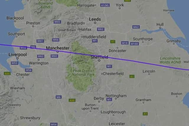 The plane's route across South Yorkshire.