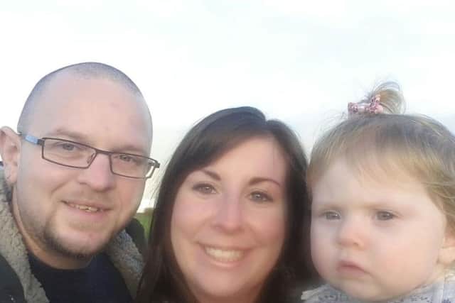 Becky Stevenson with husband Ben and daughter Summer, aged one