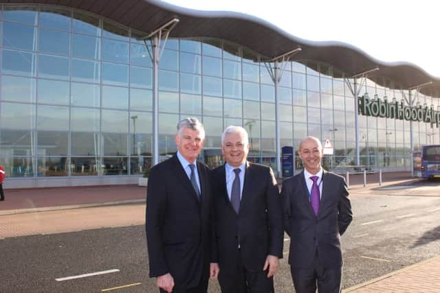 Peel Airports chairman Robert Hough, LEP chair Sir Nigel Knowles and airport MD Steve Gill