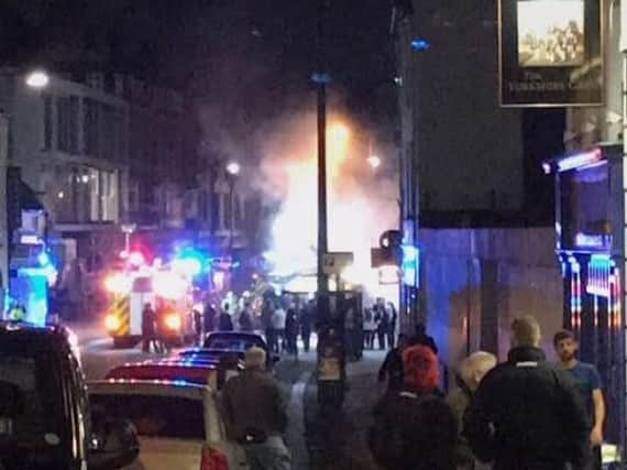 The fire broke out at Boogie Bar in Hall Gate at around 8.50pm this evening. Picture courtesy of Free Press reader, Lee Wilson.