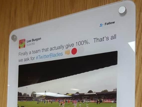 This fan's Tweet has been mounted on the wall of Sheffield United's dressing room