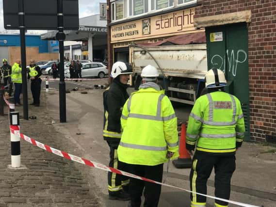 A lorry crashed into a substation next to a shop on Penistone Road today