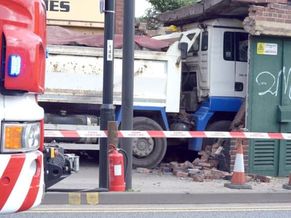 The lorry which hit the electricity substation. Picture Marisa Cashill/The Star