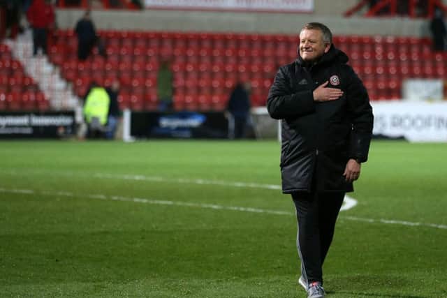 Sheffield United's Chris Wilder celebrates at the final whistle. Pic David Klein/Sportimage