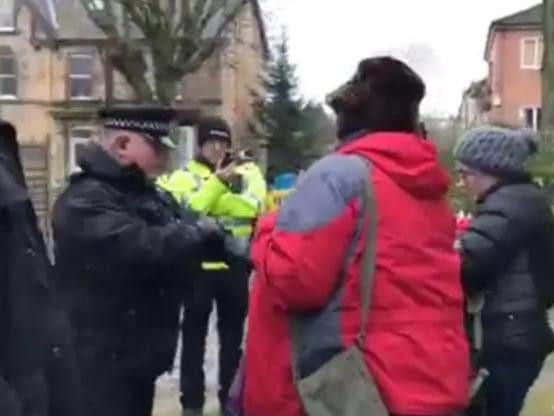 Police confront protesters in Nether Edge.